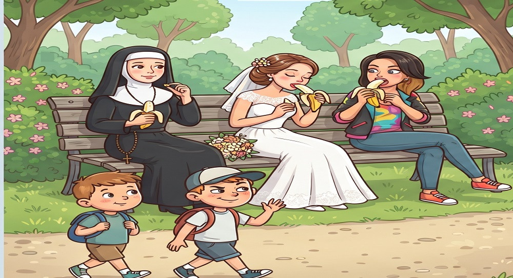 Funny Joke ‣ Women Eating Bananas42 Little Johnny and his pal Billy were walking in the park when they passed three ladies eating bananas on a bench.